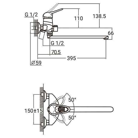 AQUATICA Смеситель NK Ø40 для ванны гусак прямой 350мм дивертор встроенный картриджный AQUATICA Киев