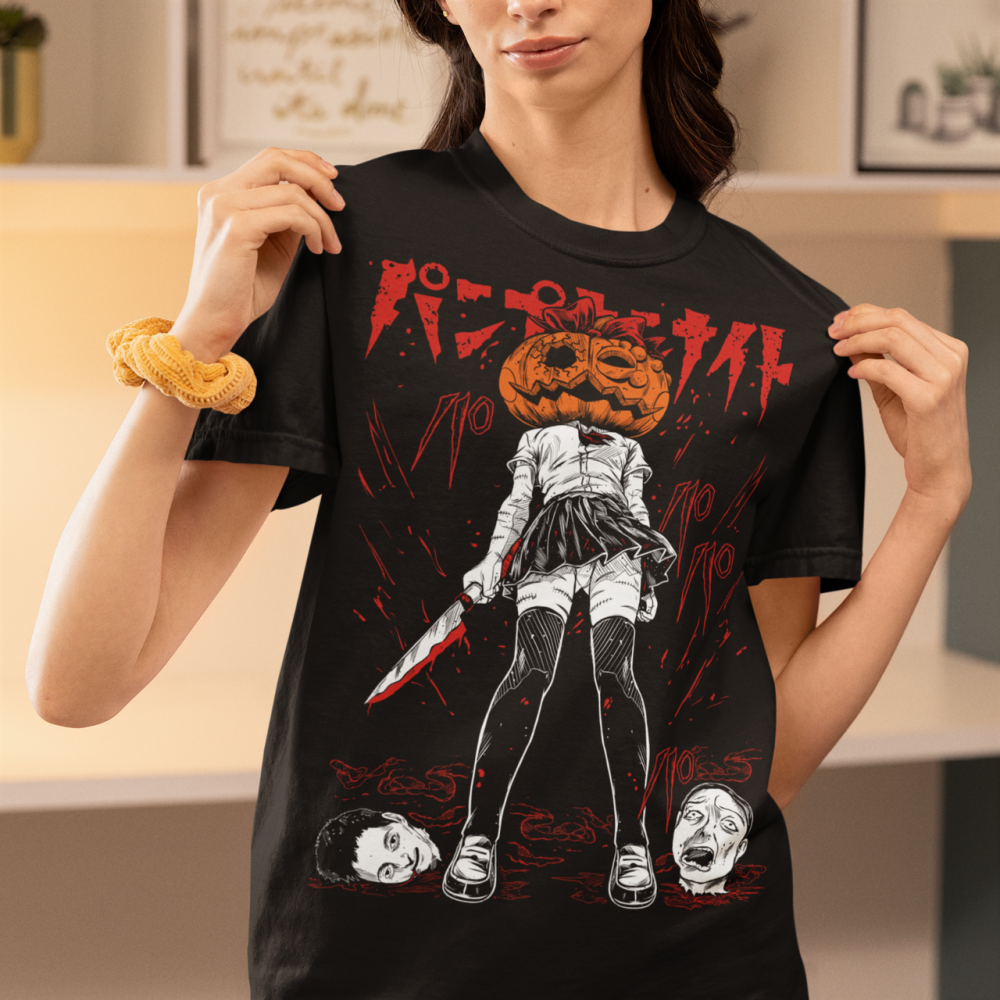 Футболка з аніме принтом Халловеен Пумпкін Нігхт Хоррор оверсайз (S/M/L) Чорний AnimeJ0585 Дніпро - фото 2