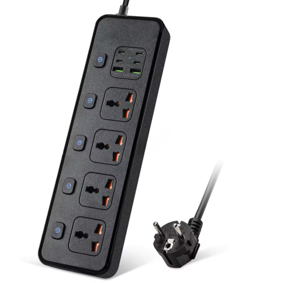 Мережевий фільтр BKL-24 13А, 100-250V + 1 PD30W + 4 TYPE-C + 2 USB A на 4 розетки, чорний Кам'янець-Подільський