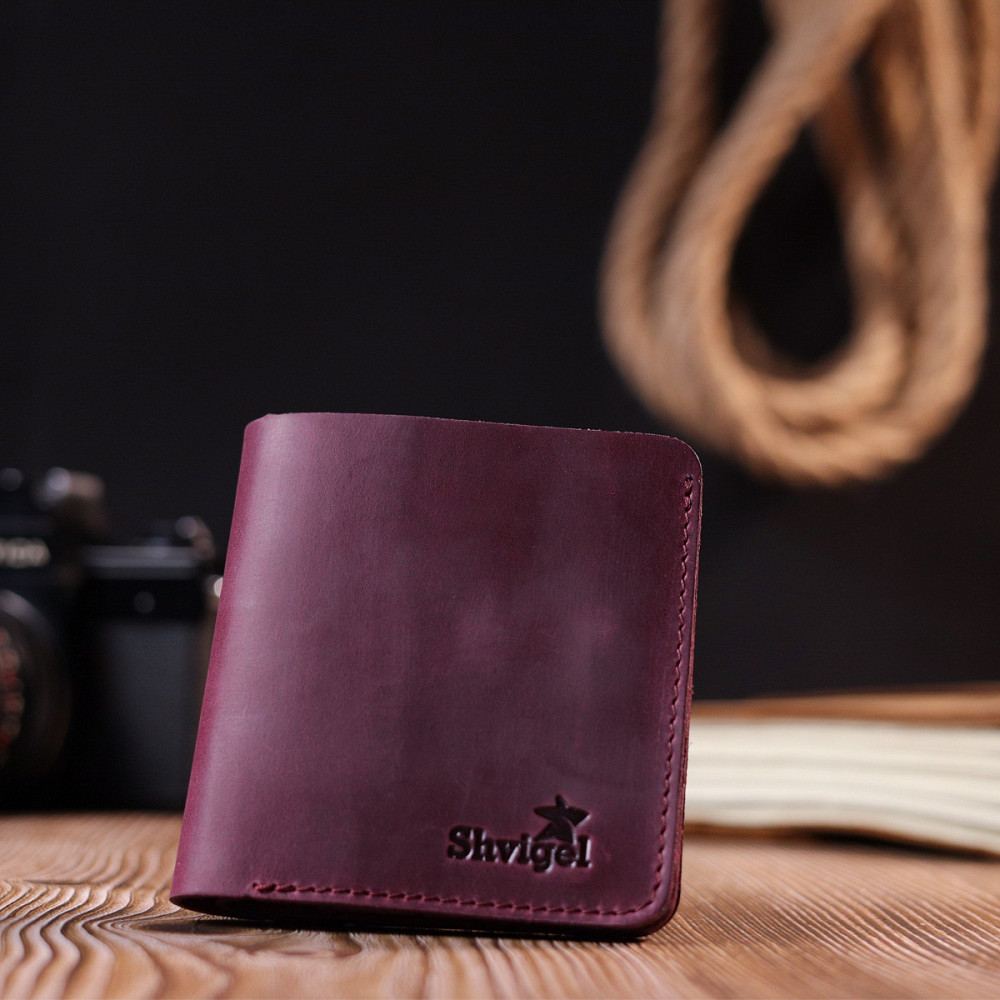 Шкіряне матове портмоне Shvigel 16604 Бордовий Київ - фото 8