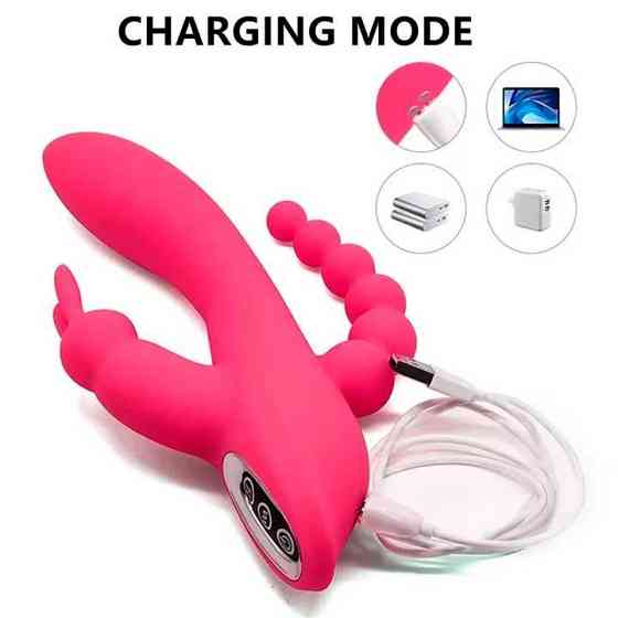 Вагінально-анальний вібратор Super Rebbit 3в1 12 режимів Фуксія Вінниця