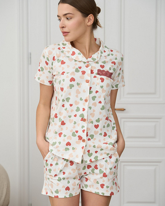 Женская пижама комплект рубашка с шортиками - сердечки Nicoletta 60236 XL Киев - изображение 1
