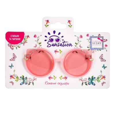 Детские солнцезащитные очки Lukky Fashion "Котячі очі" з вушками, оздоблені стразами, рожеві (T22452) Винница