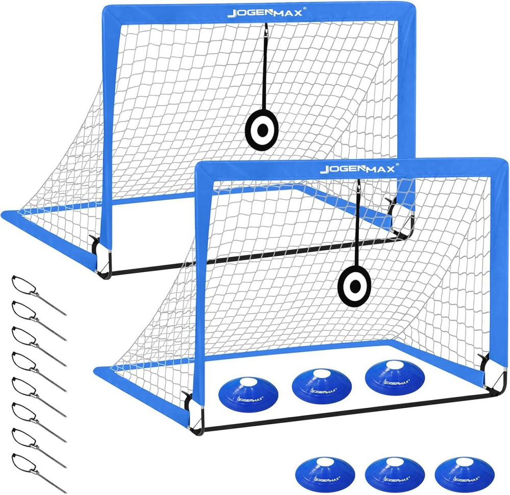 Футбольные ворота JOGENMAX JS2019 Синий Pop-up 120×90×90 см набор 2 шт с мишенью 6 конусов LED сумка Киев - изображение 1