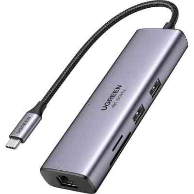 Концентратор Ugreen USB3.1 Type-C to HDMI/USB 3.0x2/RJ45/SD/TF/PD 100W CM512 (60515) Винница