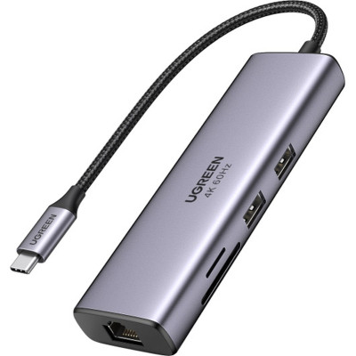 Концентратор Ugreen USB3.1 Type-C to HDMI/USB 3.0x2/RJ45/SD/TF/PD 100W CM512 (60515) Вінниця - фото 1