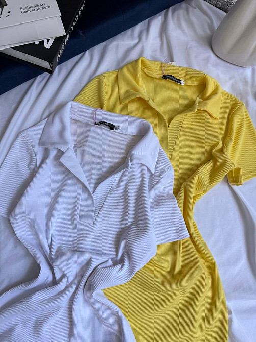 Жіноче базове плаття-поло з коротким рукавом турецький рубчик Лимонний, 42/44 Одеса - фото 3