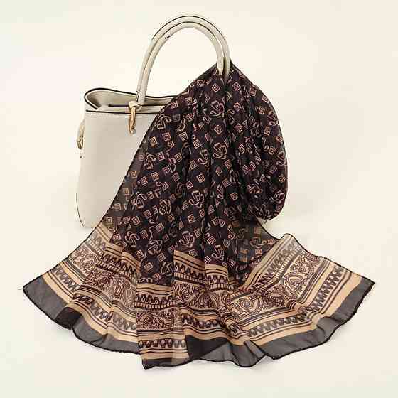 Женский шифоновый шарф с геометрическим орнаментом 150 на 45 см коричневый Киев