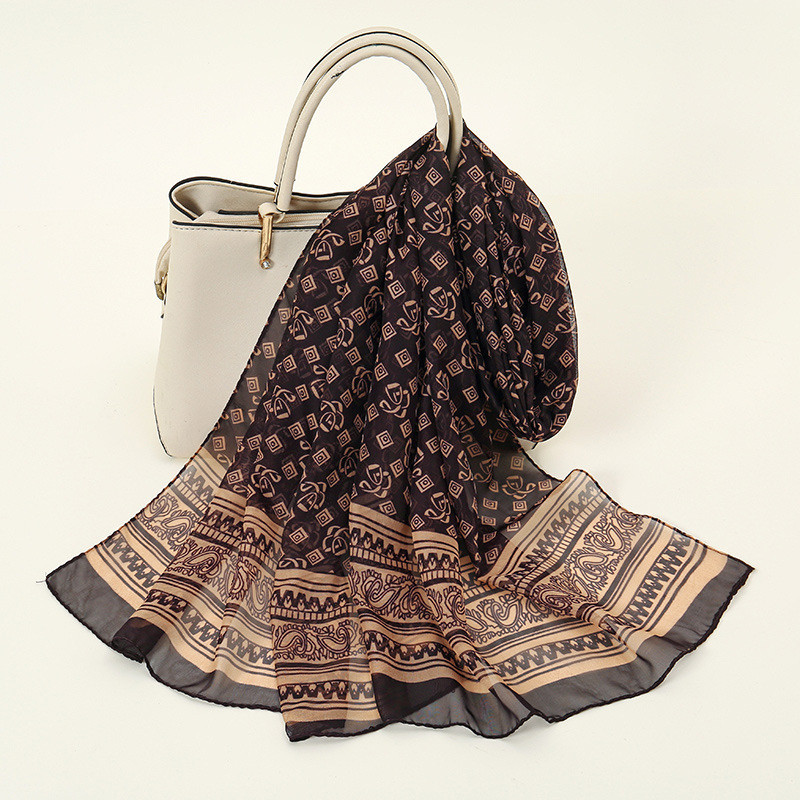 Женский шифоновый шарф с геометрическим орнаментом 150 на 45 см коричневый Киев - изображение 1