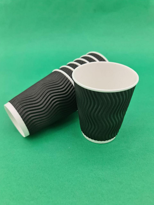 Стакан паперовий для кави та чаю 250 мл "Гофра" "Чорний" h9 (20 шт.) Харків - фото 1