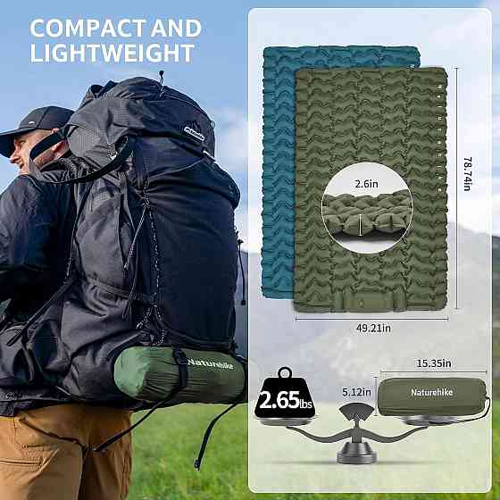 Матрац надувний подвійний Naturehike Double CNK2550WS019 FC01 з вбудованим ножним насосом (Зелений) Київ