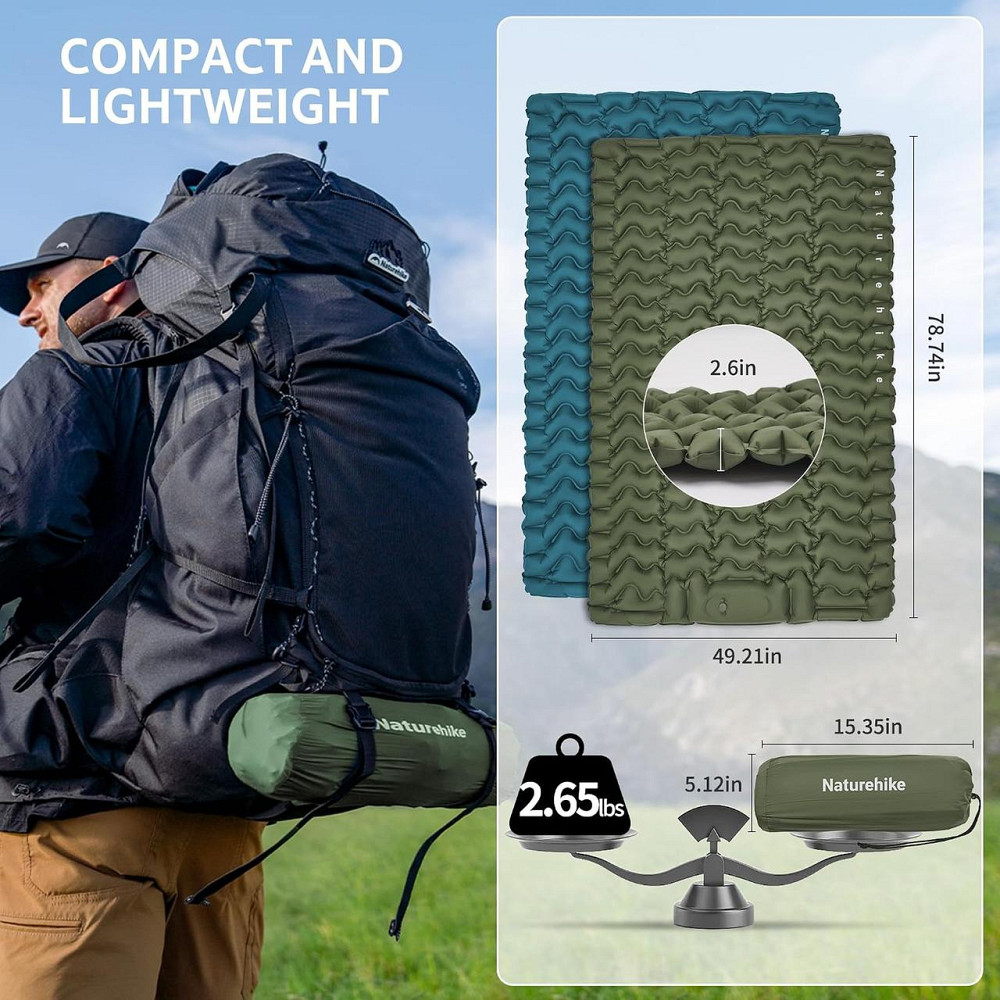Матрац надувний подвійний Naturehike Double CNK2550WS019 FC01 з вбудованим ножним насосом (Зелений) Київ - фото 5