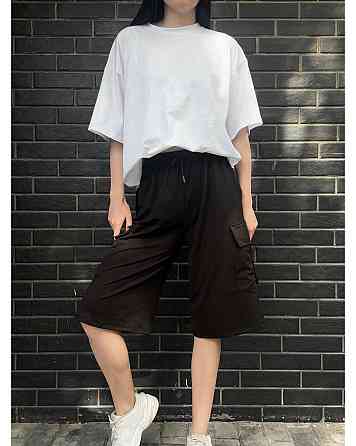 Женские повседневные оверсайз шорты карго-бермуды двунитка Черный Одесса