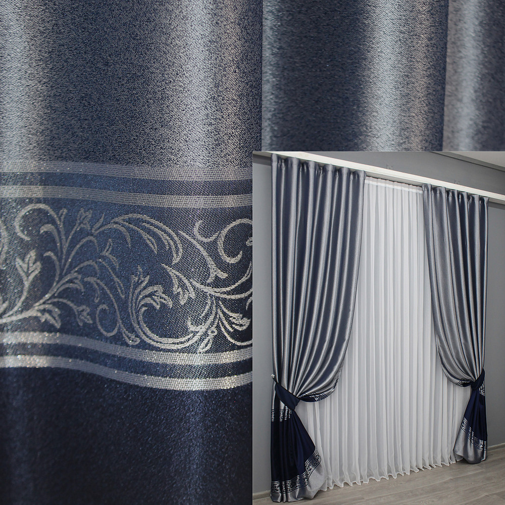 Комплект готовых штор VR-Textil ANZIO № 1463ш Серебристый с синим 140х290 см 2 шт (33-0334) Киев - изображение 1
