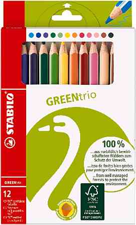 Набір 12 екологічних товстих тригранних кольорових олівців STABILO GREENtrio Київ
