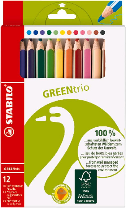 Набір 12 екологічних товстих тригранних кольорових олівців STABILO GREENtrio Київ - фото 1