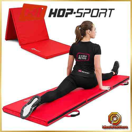 Гімнастичний жорсткий мат Hop-Sport 5 см складний для тренувань занять спортом вдома та в залі гімнастики фітнесу червоний Київ
