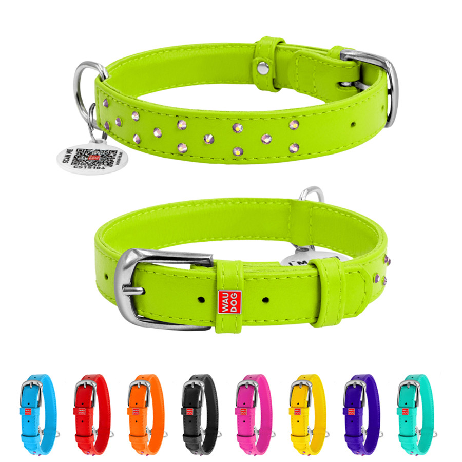 Нашийник для собак шкіряний WAUDOG Glamour з QR паспортом, з клейовими стразами, Ш 20 мм, Дов 3 Коломия - фото 1