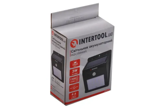 Светильник настенный аккумуляторный 20SMD, уличный, солнечная панель, датчик движения Intertool Винница