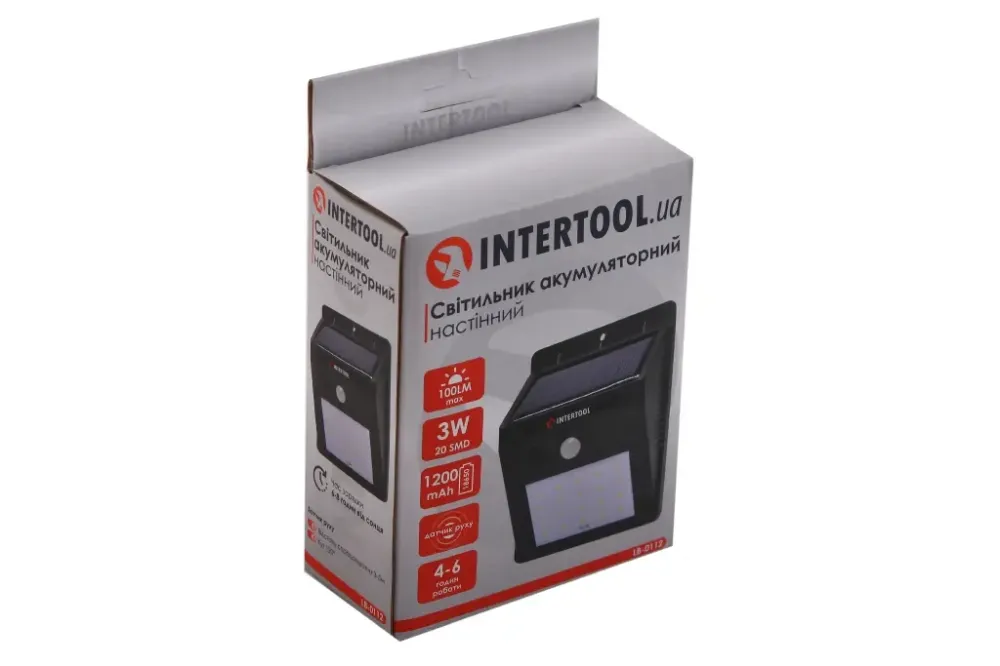 Светильник настенный аккумуляторный 20SMD, уличный, солнечная панель, датчик движения Intertool Винница - изображение 4