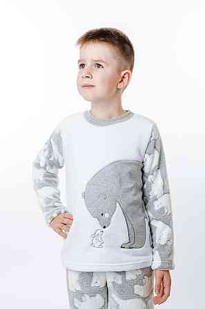 Пижама детская, тёплая,  велсофт, светло-серая, домашний костюм детский 104 Киев