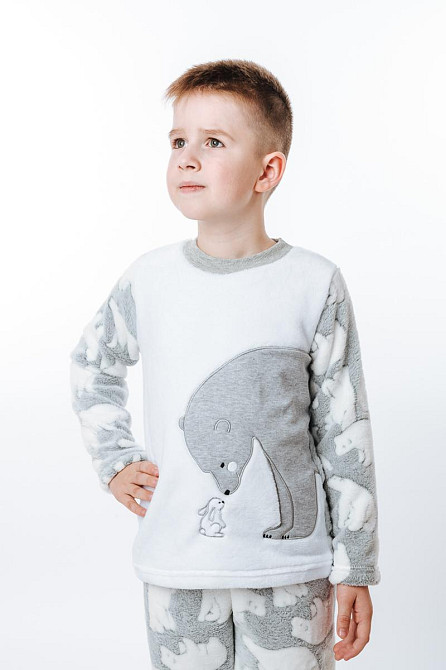 Пижама детская, тёплая,  велсофт, светло-серая, домашний костюм детский 104 Киев - изображение 1