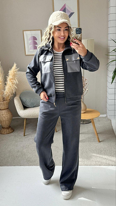 Женский стильный костюм двойка: кофта и штаны вельвет на плотном флисе Графит, 42/44 Одесса - изображение 8