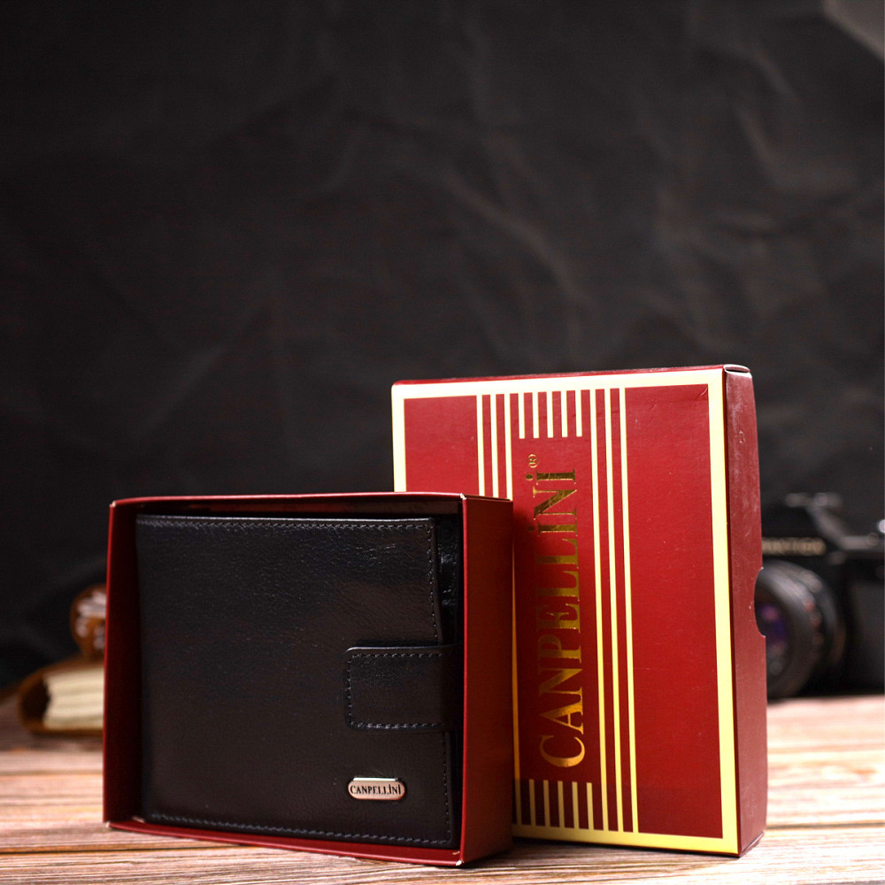 Практичный кошелек для мужчин горизонтального формата из натуральной гладкой кожи CANPELLINI 21772 Черный Киев - изображение 8