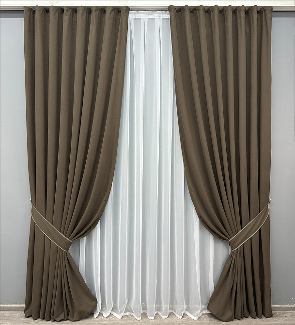 Комплект готовых штор VR-Textil Микровелюр Petek № 1831ш Кофейный 150х290 см 2 шт (33-0814) Киев - изображение 2