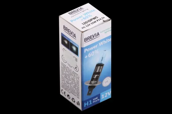 Лампа галогенная 12В  H1 Brevia 55 + 60% Power White Винница