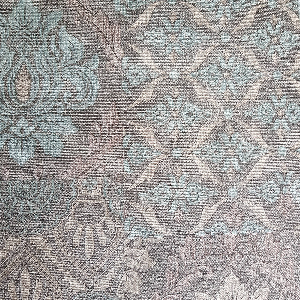 Шпалери метрові вінілові на флізелін Yuanlong Samsara східний стиль під килим бірюзові срібло на білому 3д Київ - фото 4