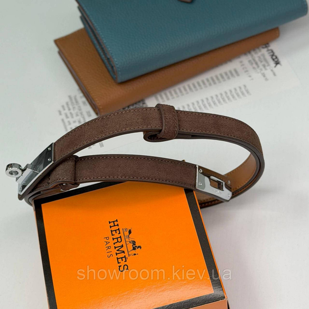 Коричневий замшевий жіночий брендовий ремінь (280-2) Київ - фото 5