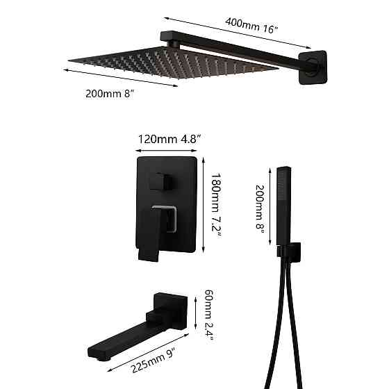 Душевой гарнитур скрытого монтажа 3в1 WanFan душевая система стационарный душ и кран Черный Каменец-Подольский