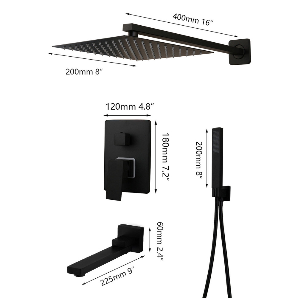 Душевой гарнитур скрытого монтажа 3в1 WanFan душевая система стационарный душ и кран Черный Каменец-Подольский - изображение 5