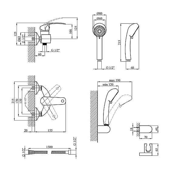 Змішувач для душу Kroner KRP Konstante - C050 з душовим гарнітуром Київ