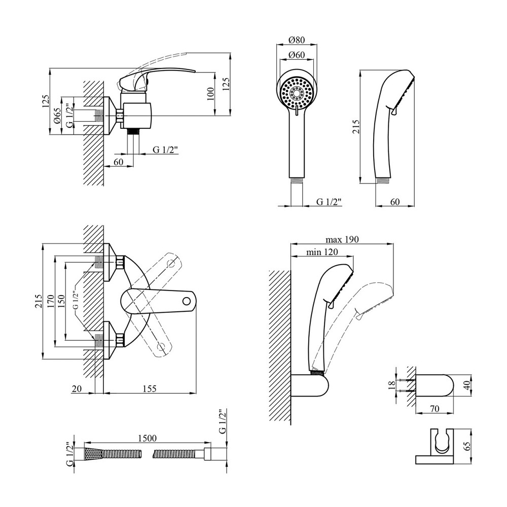 Змішувач для душу Kroner KRP Konstante - C050 з душовим гарнітуром Київ - фото 2