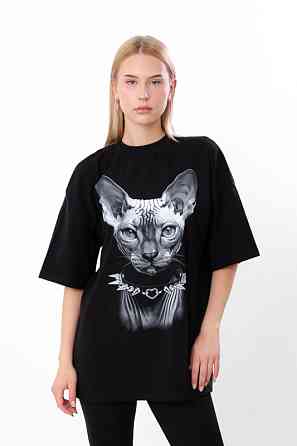 Футболка жіноча чорна (оверсайз) з принтом сфінкс топ Київ