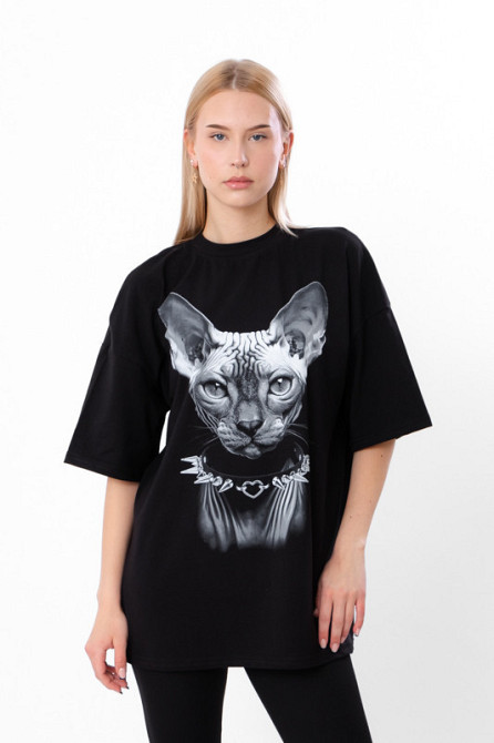Футболка жіноча чорна (оверсайз) з принтом сфінкс топ Київ - фото 4