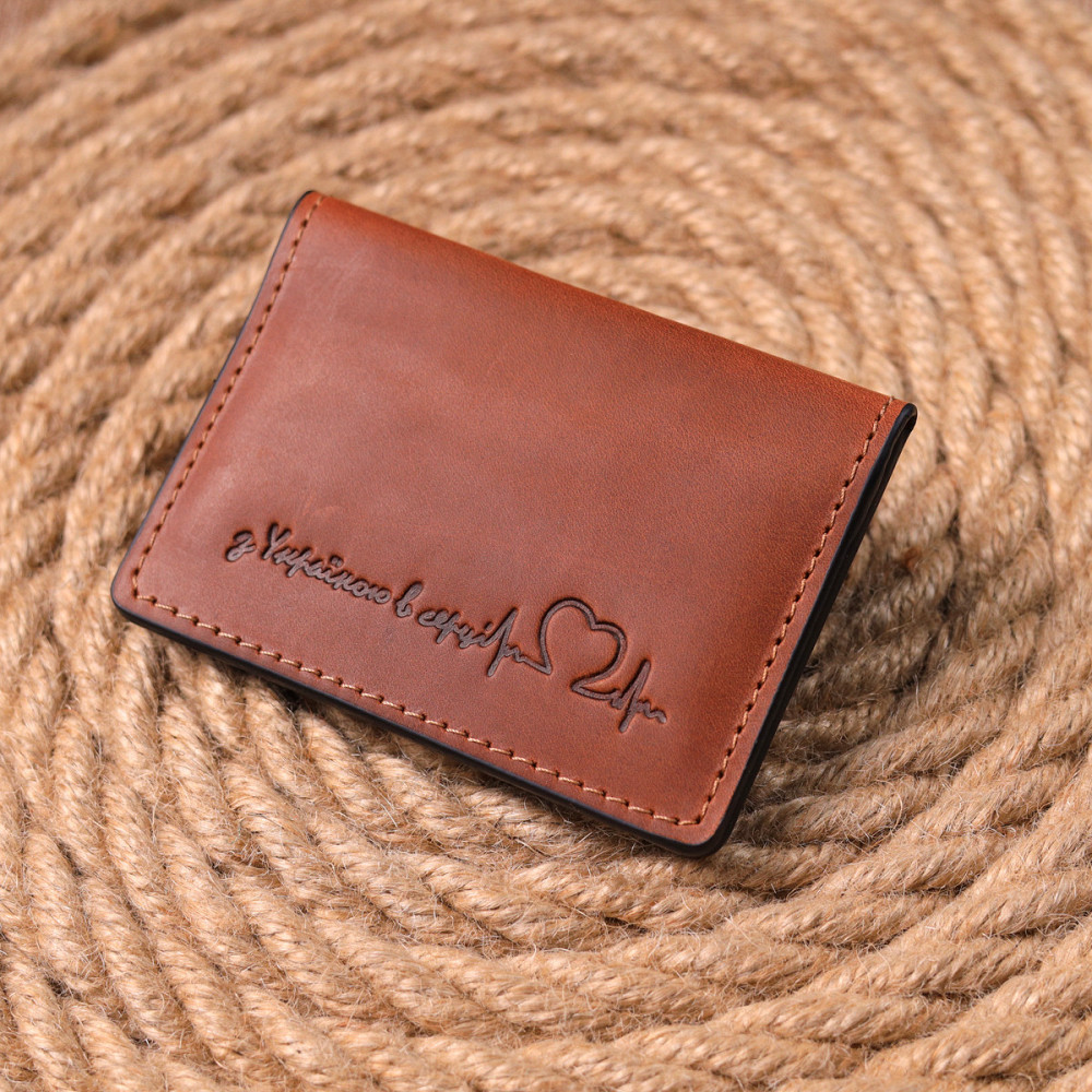 Обложка на автодокументы в винтажной коже Сердце GRANDE PELLE 16704 Светло-коричневая Киев - изображение 6