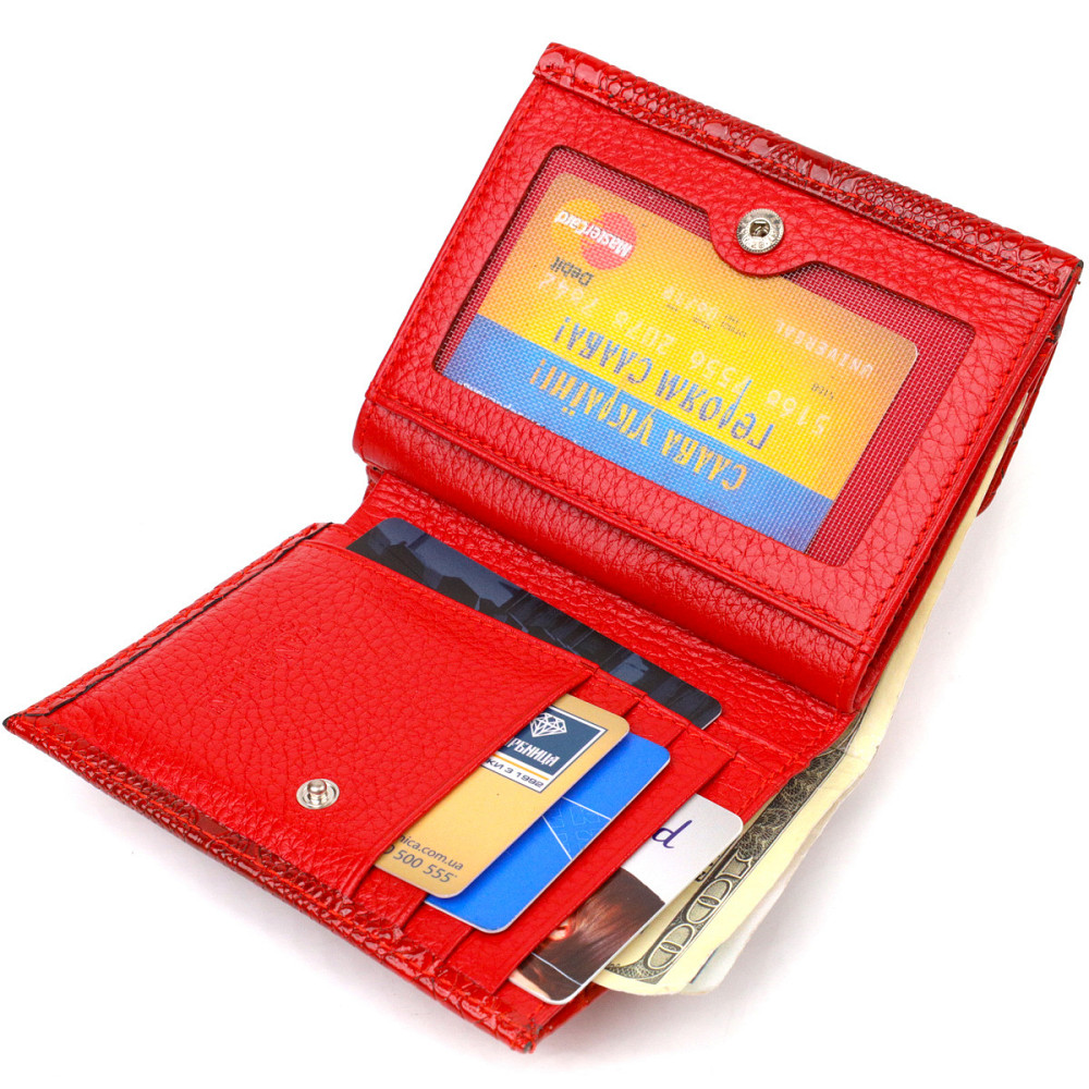 Лакированный кошелек для женщин среднего размера из натуральной кожи с тиснением под рептилию Красный (CANPELLINI) Киев - изображение 10