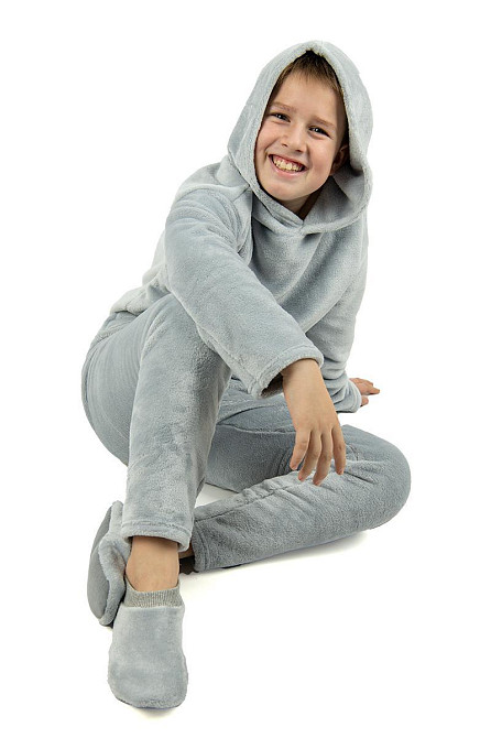 Піжама підліткова, тепла, світло-сіра, велсофт, топ Київ - фото 3