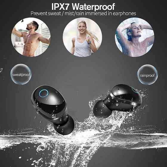 Бездротові навушники BlueTEK T28 TWS Bluetooth 5.0, Powerbank 3000мАг, IPX7 Водонепроникні, 120 годин роботи, Чорні Київ