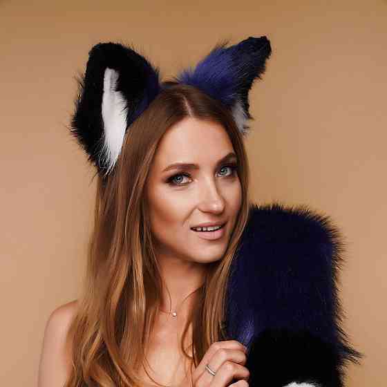Меховые ушки кошки трехцветные: Синий, черный, белый OKOVA Sex Aura Киев