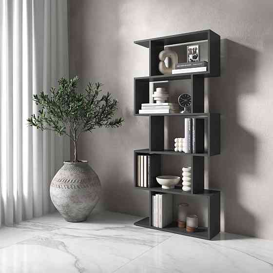 Полиця для книг VAYS M-12 Антрацит, стелаж на 5 полиць, ЛДСП, 70×24×163 см - для дому, вітальні, офісу Львів