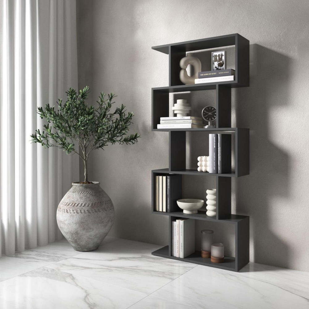 Полиця для книг VAYS M-12 Антрацит, стелаж на 5 полиць, ЛДСП, 70×24×163 см - для дому, вітальні, офісу Львів - фото 1