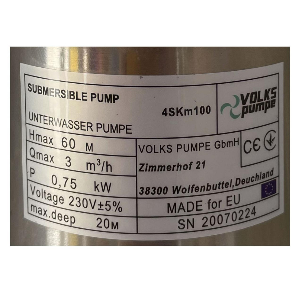 Насос свердловинний вихровий VOLKS pumpe 4SKm100 0,75кВт + кабель 15м + пульт (000008901) Київ - фото 5
