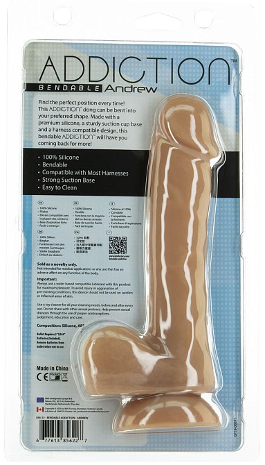 Гнучкий фалоімітатор на присосці ADDICTION — ANDREW 8″ Silicone Dong — Caramel, віброкуля в подаруно Sex Aura Київ - фото 8
