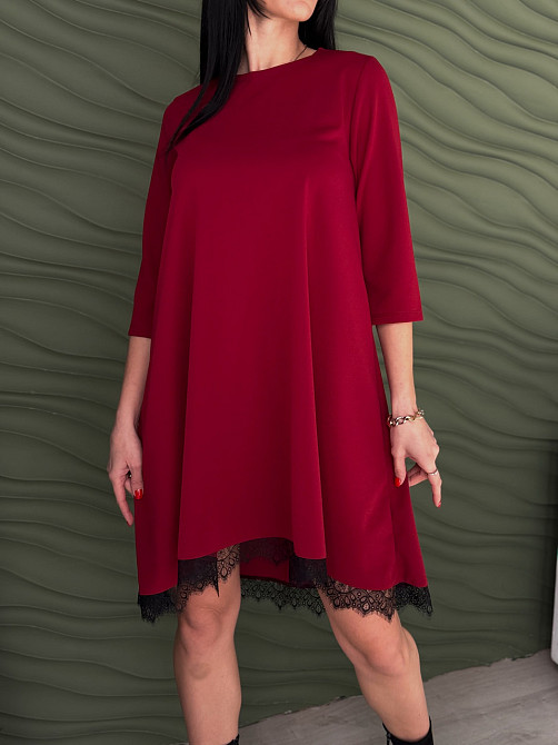 Сукня трапеція з мереживом "Emma"| Батал Бордовий, 50-52 Київ - фото 1