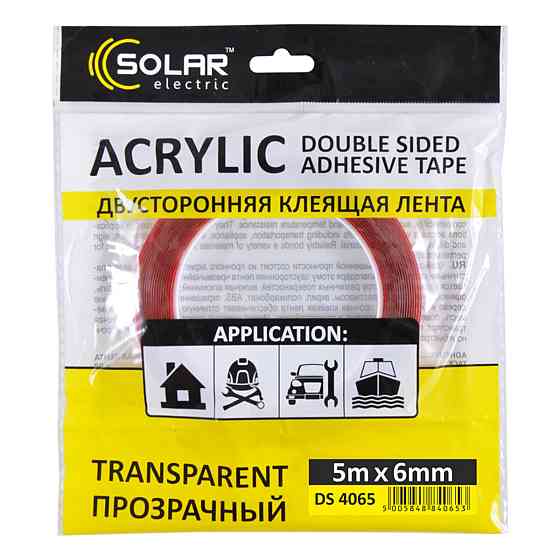 Стрічка клеюча двостороння Solar, ACRYLIC (VHB), прозора, 6ммx5м Киев