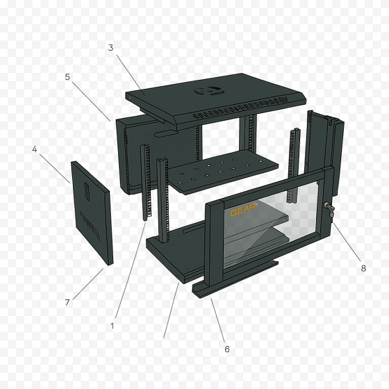 Шафа серверна настінна з полицею GEAR 12U 19'' 600x450x600 Чорна (GWMSN-12U-600-450) Київ